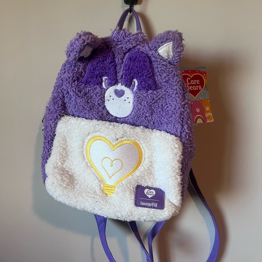 LOUNGEFLY X CAREBEAR Purple and White Plush Backpack